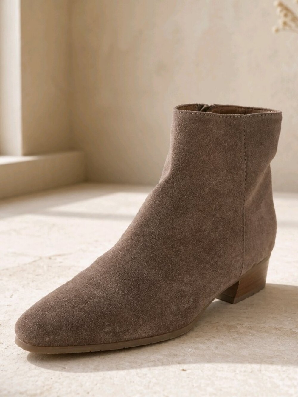 AQUATALIA Taupe Suede Ankle Boots Booties Low Heel
